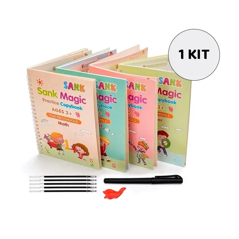 Kit com 4 Cadernos Mágicos para Caligrafia