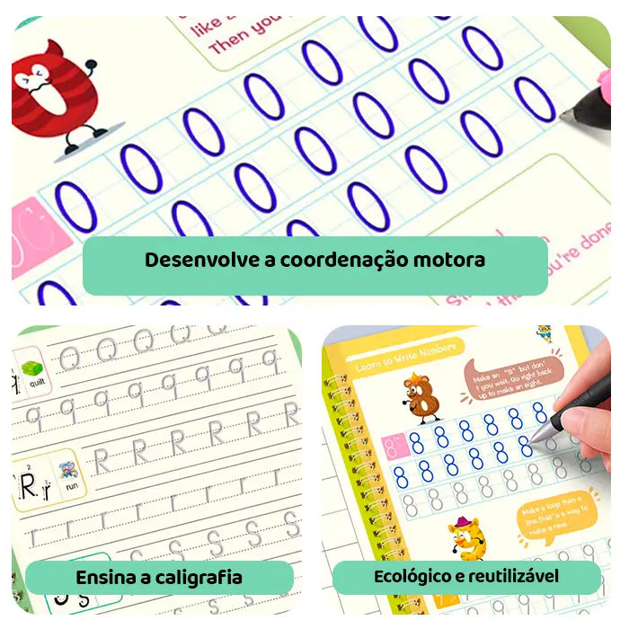 Kit com 4 Cadernos Mágicos para Caligrafia