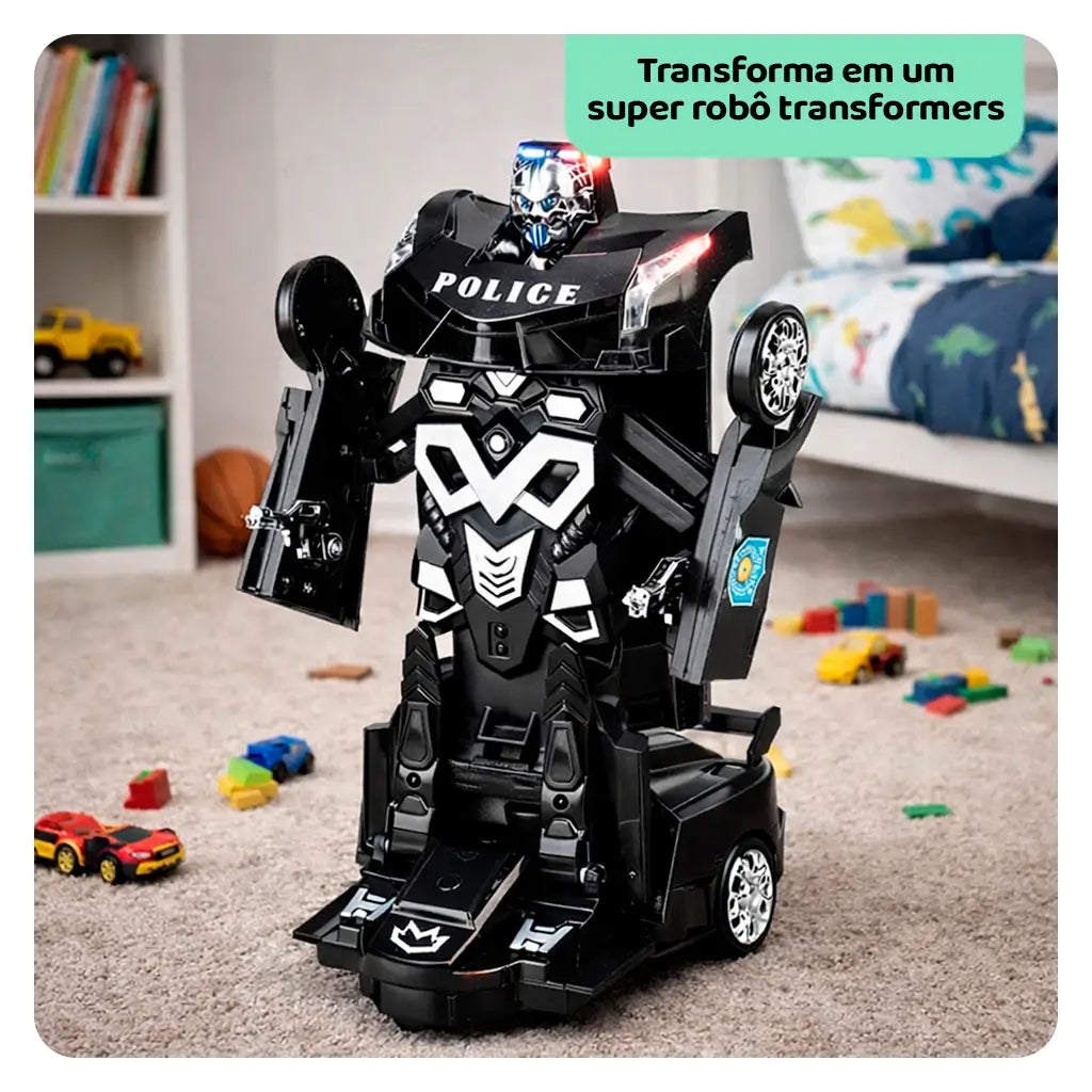 RoboPolice X-Guard – Carrinho de Polícia 2 em 1 que Vira Robô com Luz e Som