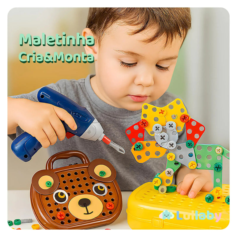 Kit Cria & Monta – Maletinha de Construção com Furadeira Infantil