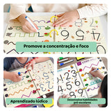Trace e Aprenda – Caderno Mágico de Caligrafia Reutilizável Montessori