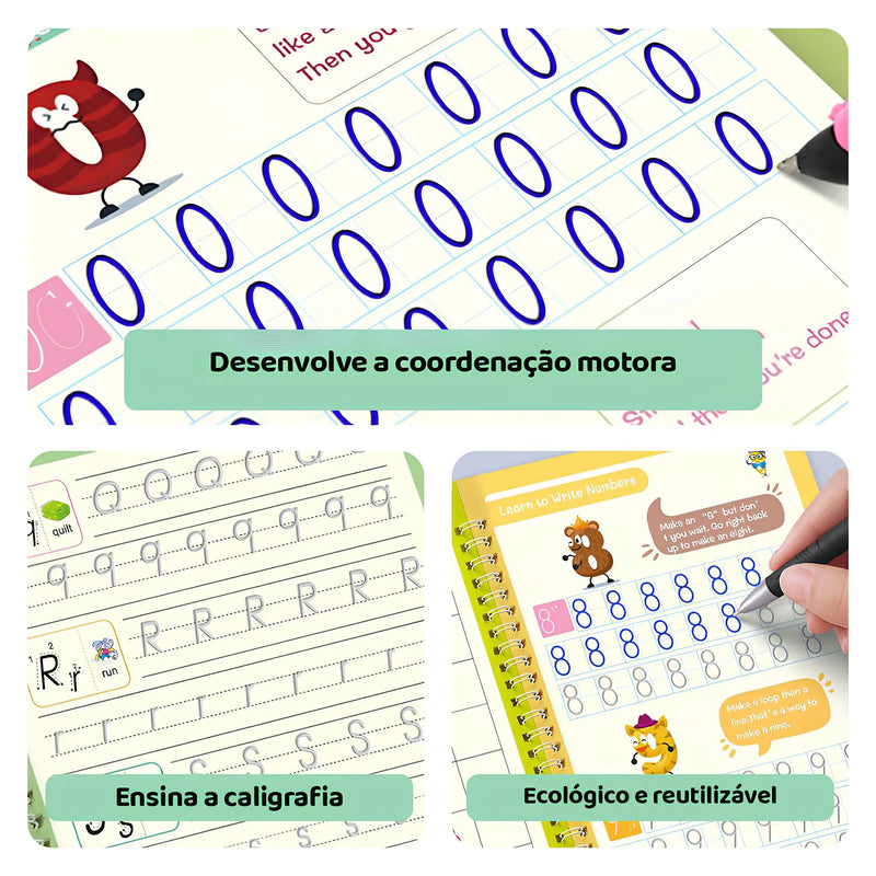 Kit com 4 Cadernos Mágicos para Caligrafia