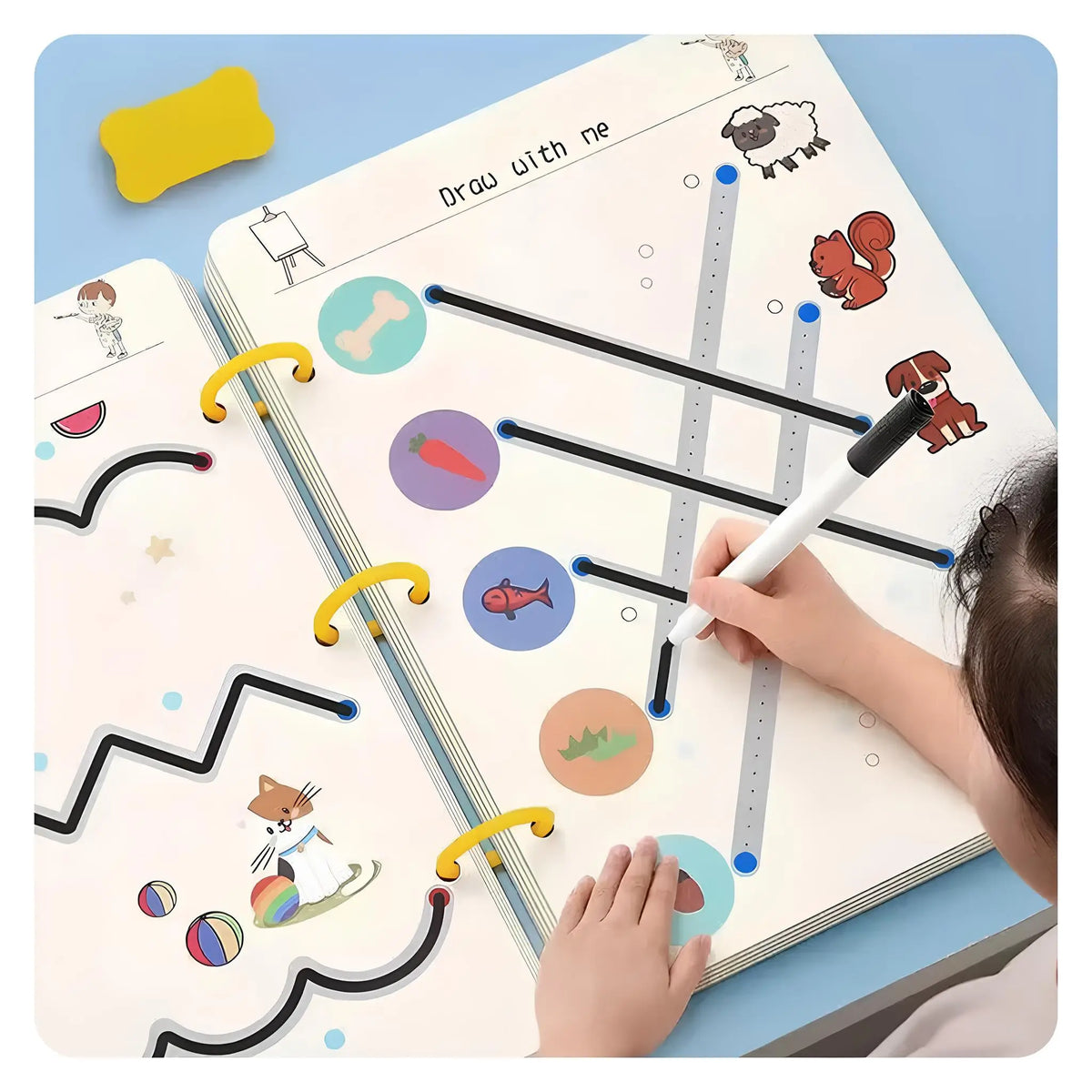 Trace e Aprenda – Caderno Mágico de Caligrafia Reutilizável Montessori