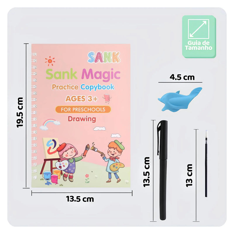 Kit com 4 Cadernos Mágicos para Caligrafia