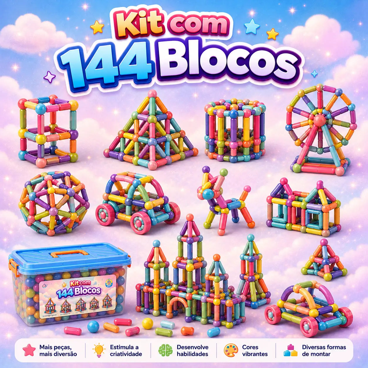 Blocos Magnéticos 3D - Criar, imaginar e aprender brincando