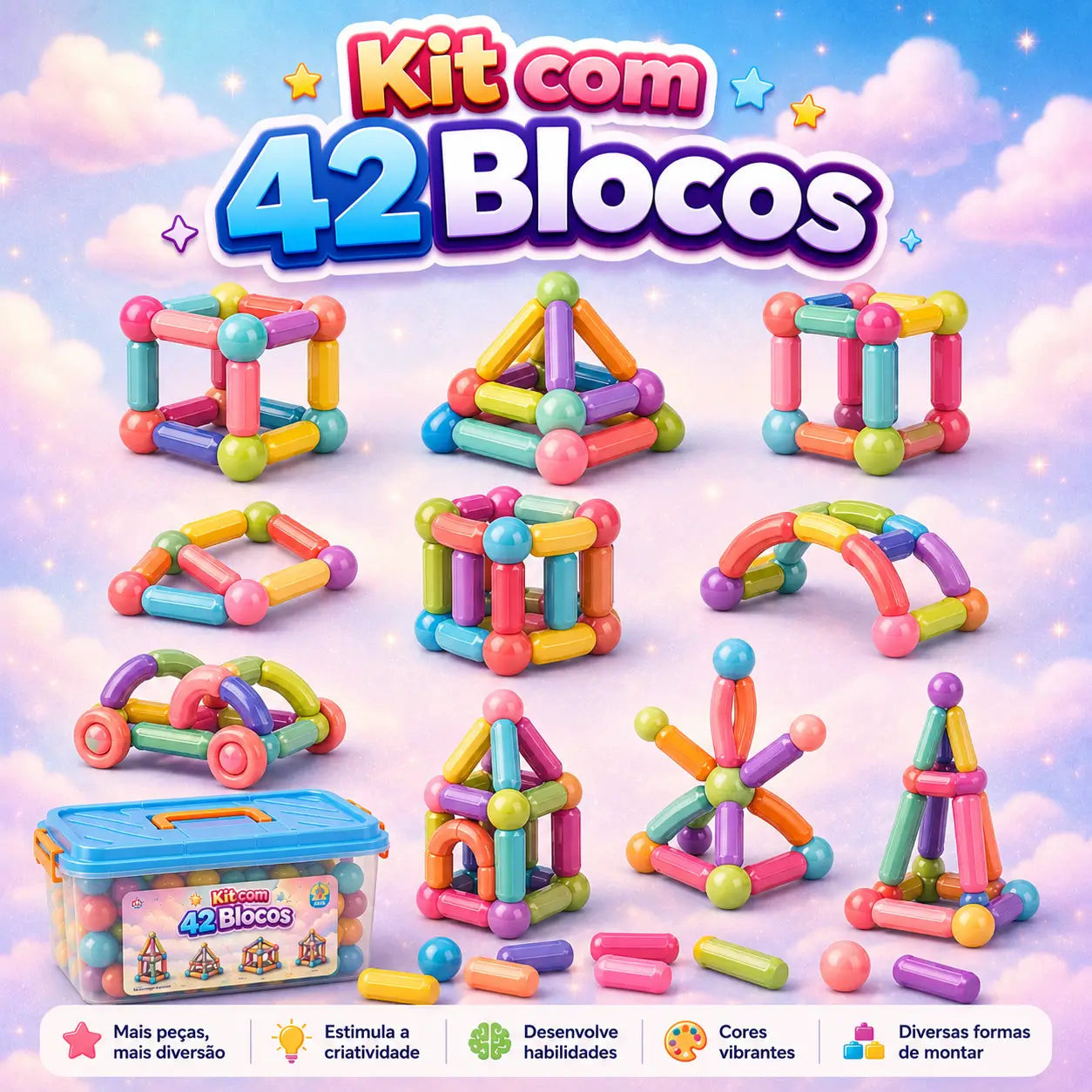 Blocos Magnéticos 3D - Criar, imaginar e aprender brincando