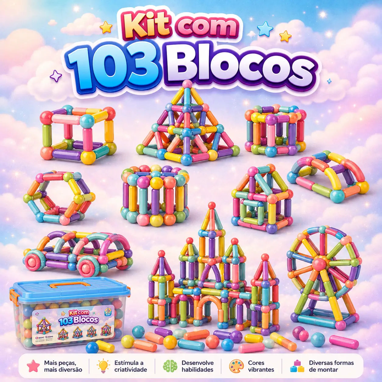 Blocos Magnéticos 3D - Criar, imaginar e aprender brincando