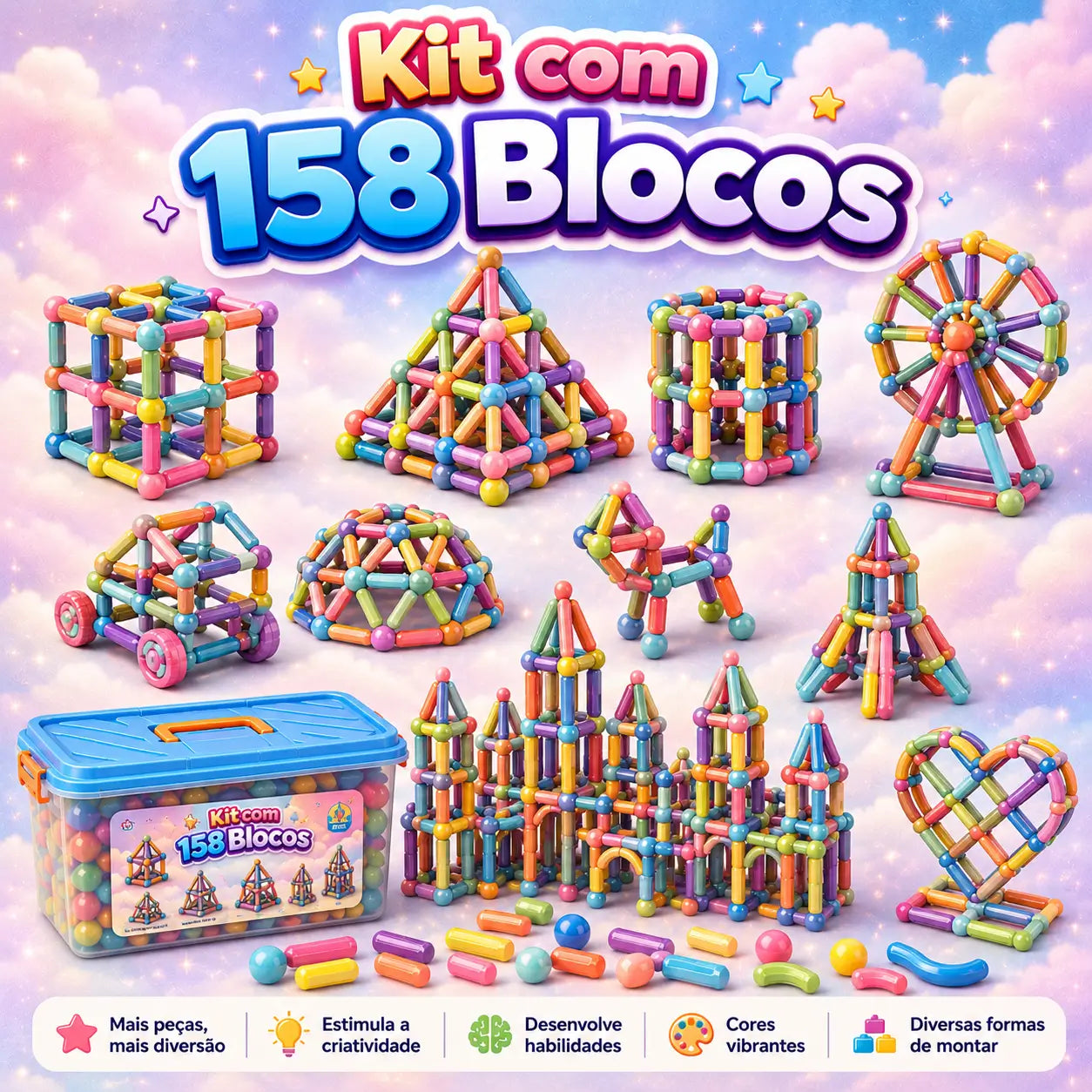 Blocos Magnéticos 3D - Criar, imaginar e aprender brincando